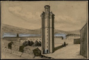Torre de San Juan, Convento de Sant Antoni i Santa Clara, dibujo de Eduard Gràcia, sin fecha, Arxiu Històric de la Ciutat de Barcelona